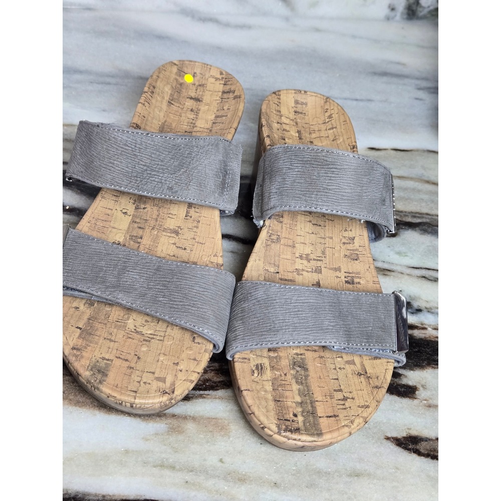 Vionic Pepper Ruched Grey Wedge Slide Sandals Orthotic Comfort Straps Womens‎ 9
